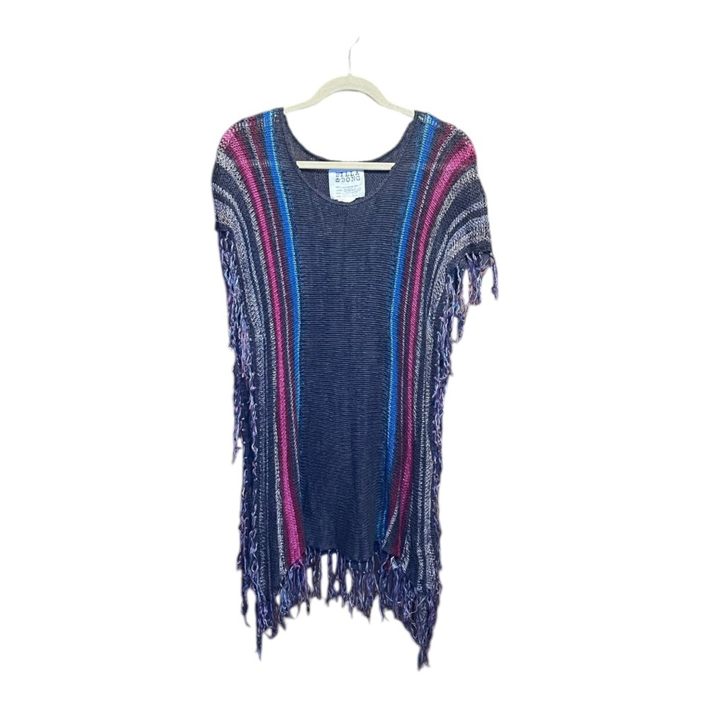 Billabong Grey Burgundy Striped Lightweight Knit Frayed
Boho Hippie Poncho Top